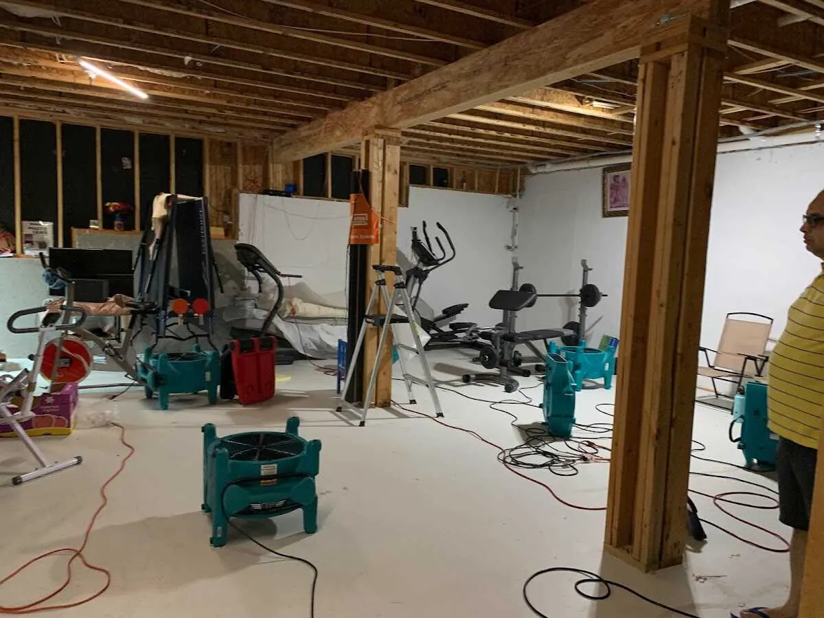 Basement drying equipment setup for Contents Cleaning & Restoration in Wentzville